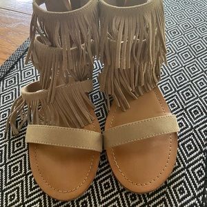 Nude Fringe Suede Sandals